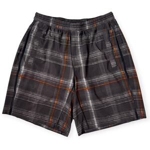 Lululemon Run Response Short Liner 9" SIZE M Gray Plaid Running Training FLAW
